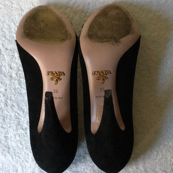 Prada 'Calzature Donna' Black Suede Open-Toe Heels (38 / US 8) - Picture 8 of 11